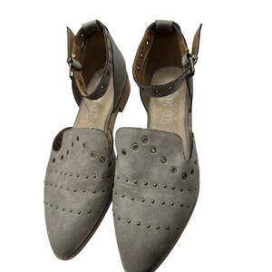 Mi.iM Taupe Studded Pointed Toe Ankle Strap Flats Western Boho Cutout